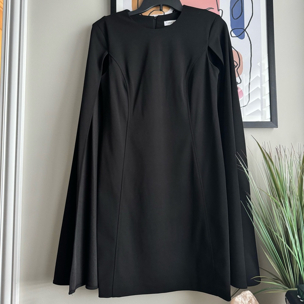 Calvin Klein Black Long Sleeve Cape Dress